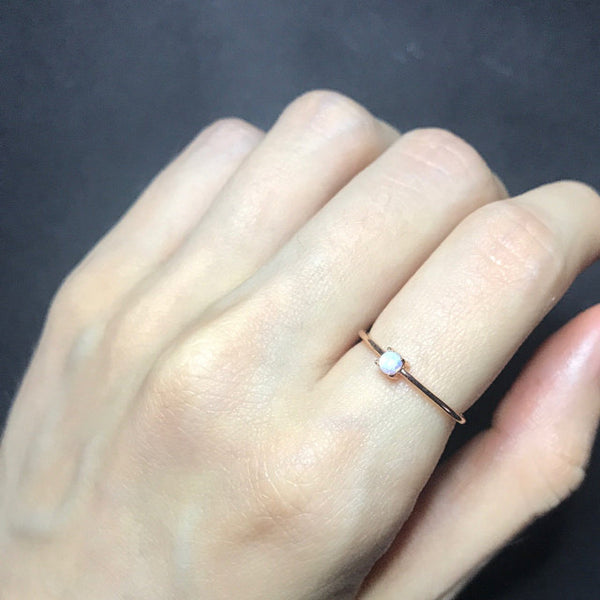 thumbnail interactive-video image 1 of Handmade Dainty Sterling Silver Opal Solitaire Ring - Stackable Minimalist Ring, Size? (Check Desc) 1 of 4