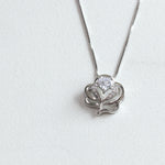 Rose Flower Necklace with Heart Shaped Diamond CZ