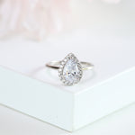 1.5ct Pear Halo Ring in Sterling Silver