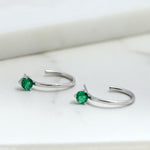 Emerald Green Open Hoop Earrings Sterling Silver Gold Huggies