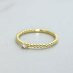 Gold Single Diamond CZ Solitaire Beaded Ring