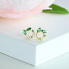 Dainty Green Stud Earring Marquise Cut Emerald Green Gold Studs May Birthstone Stud