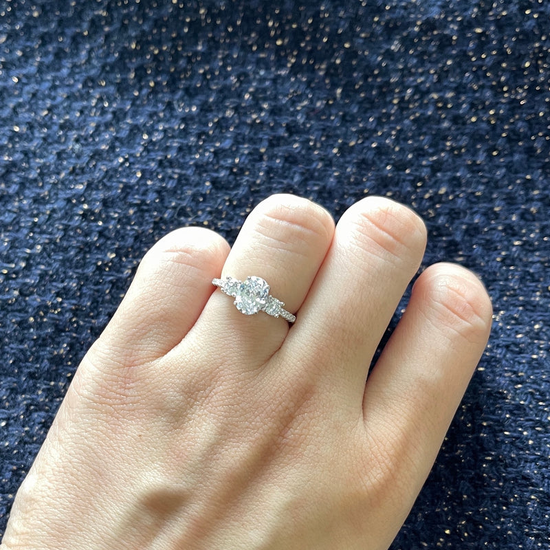 2 carat Oval Diamond Three Stone Pear Shaped Engagement Ring| TheNetJeweler