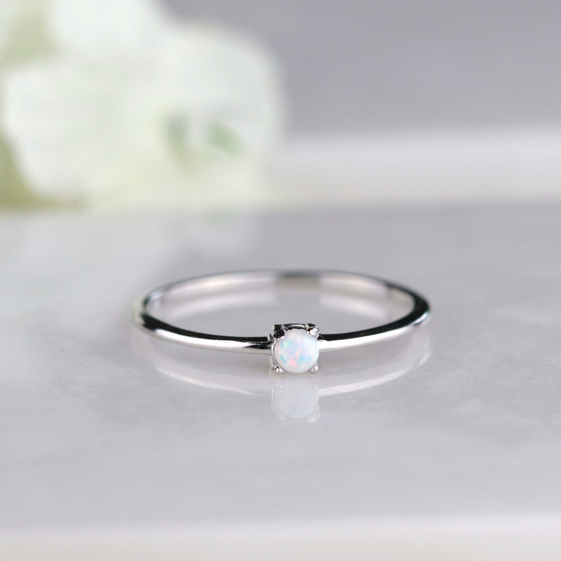 Dainty Sterling Silver Opal Ring